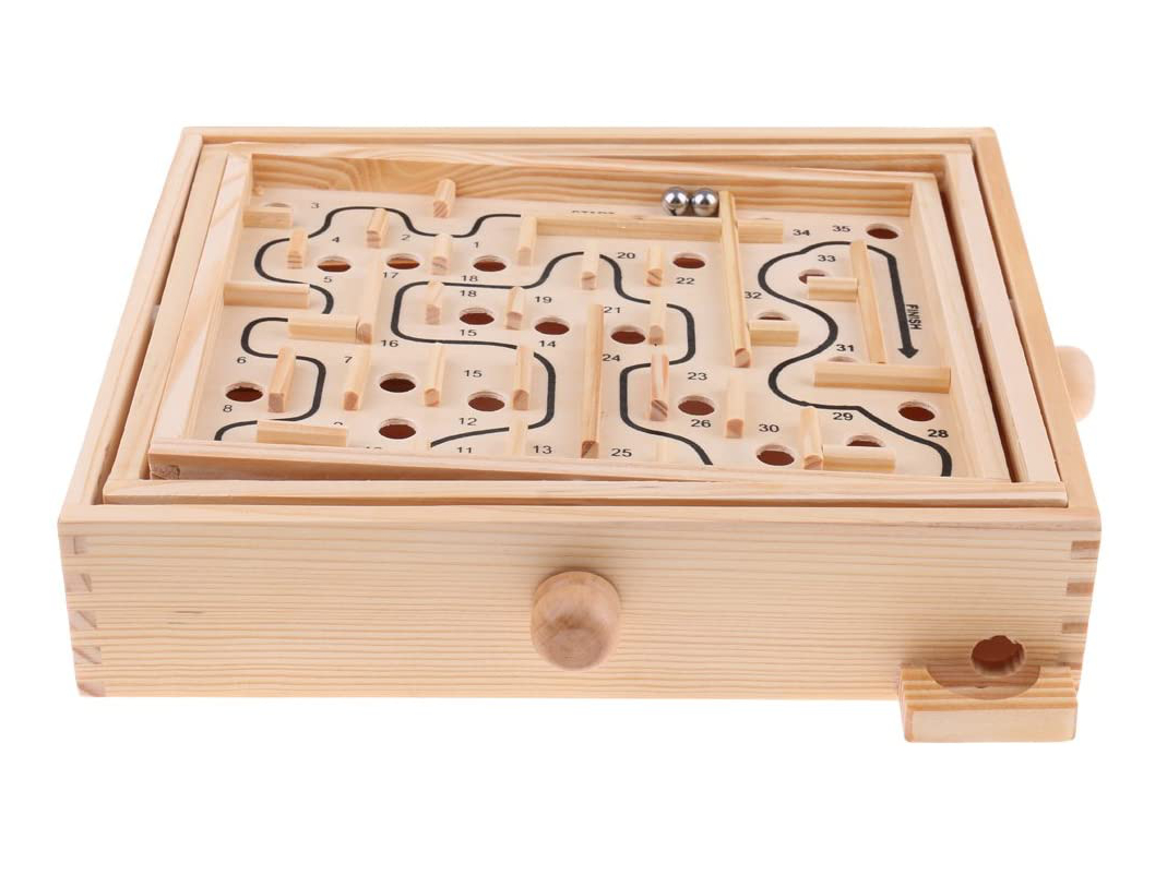 Labyrinth Gesellschaftsspiel aus Holz natur 