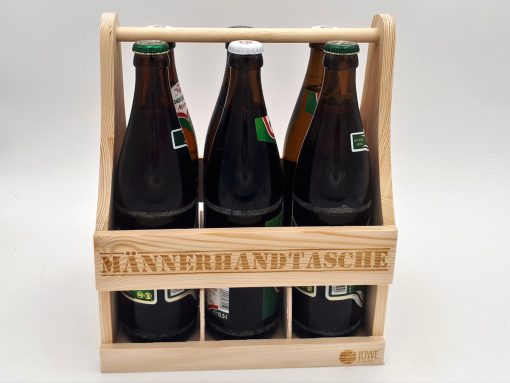 Männerhandtasche aus Holz für Bierflaschen